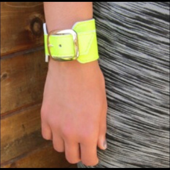 LAST- Neon Yellow Leather Buckle Cuff